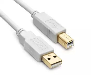DINIC USB 2.0 HQ kabel A naar B stekker, 28 AWG / 2C, 26 AWG / 2C, wit, DINIC doos met Euro gat, lengte 5,00m